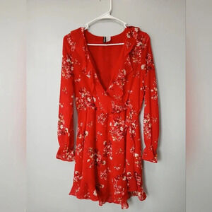 DIVIDED Floral Ruffle Midi Dress Womens Size 10 Flirty Faux Wrap